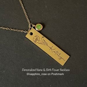 Personalized Name & Birth Flower Birth Stone Necklace Hot Gift List Women Girls